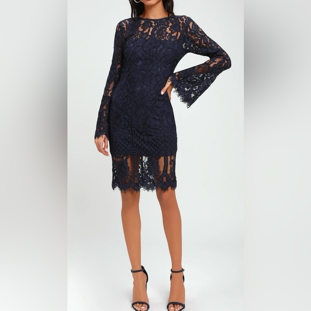 Enrapturing Elegance Navy Blue Lace Long Sleeve Midi Dress
Lulus